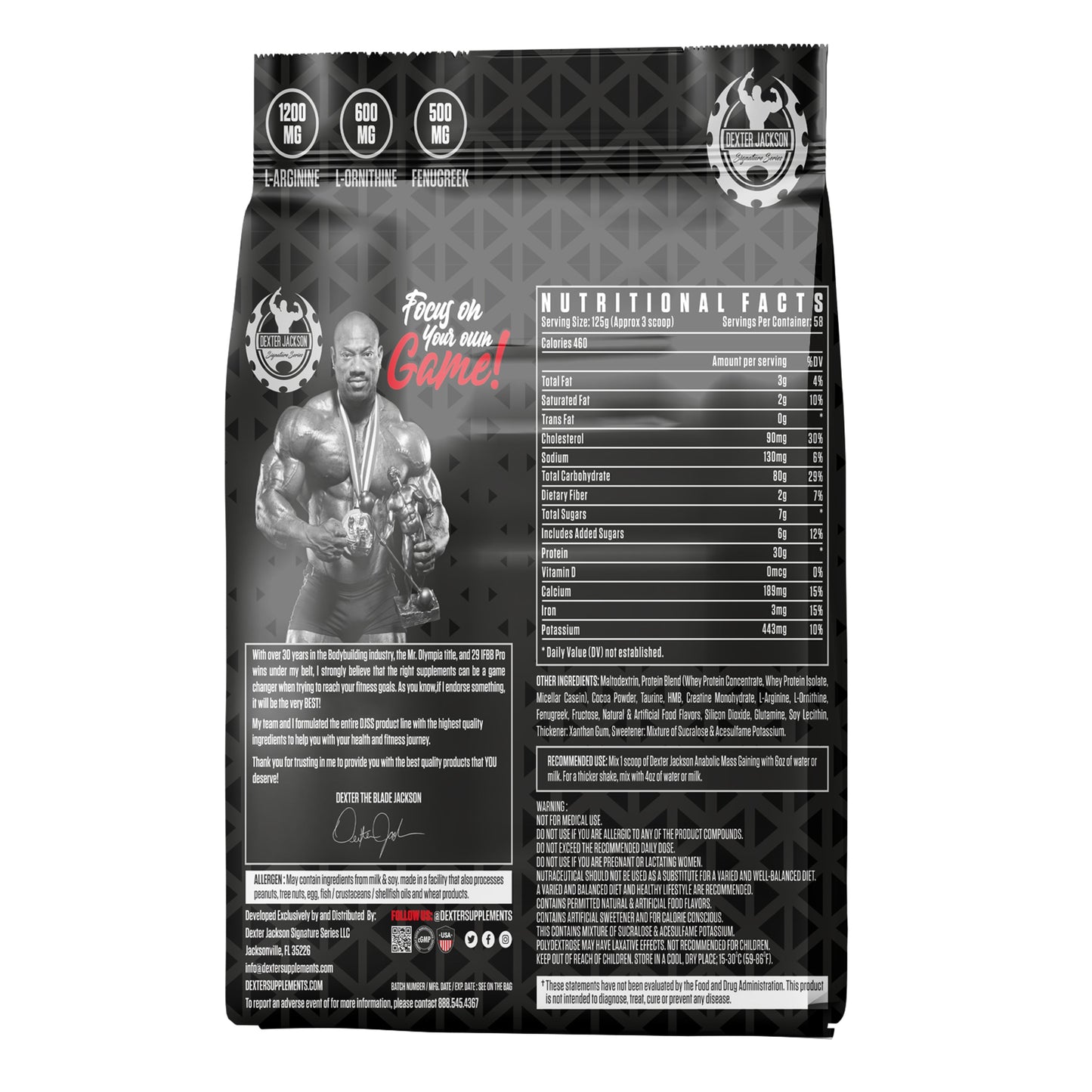 Dexter Jackson Black Signature Series Anabolic Mass Premium Lean Mass Gaining Formula Bag 7250g | 58 Servings DEXTER JACKSON