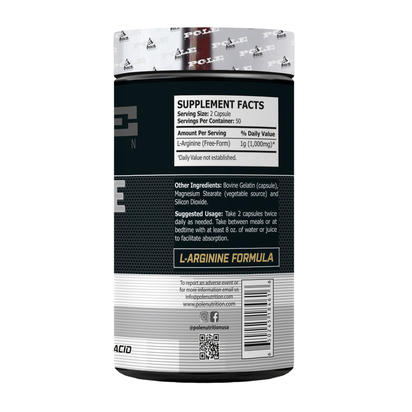 Pole Nutrition L-Arginine 500mg| 60 Capsules Pole Nutrition