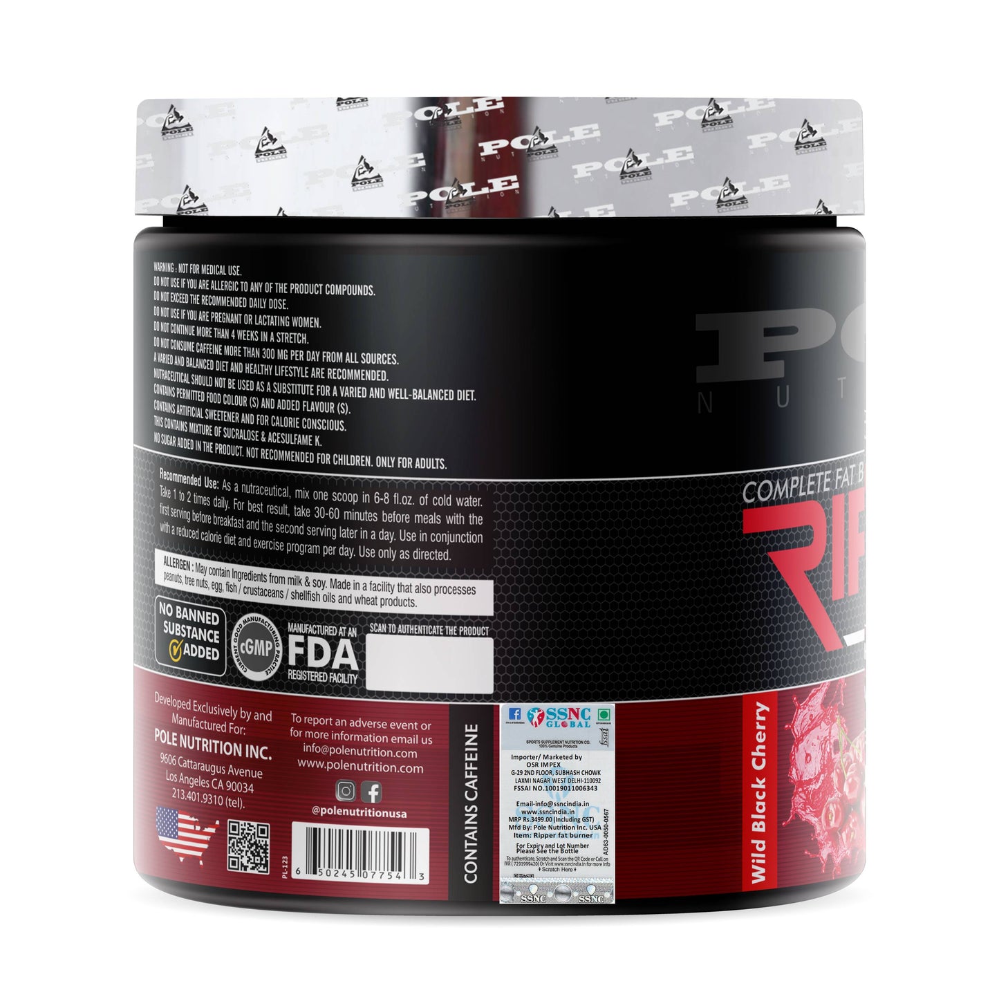 Pole Nutrition Ripper Fat Burner, 250g - Wild Black Cherry