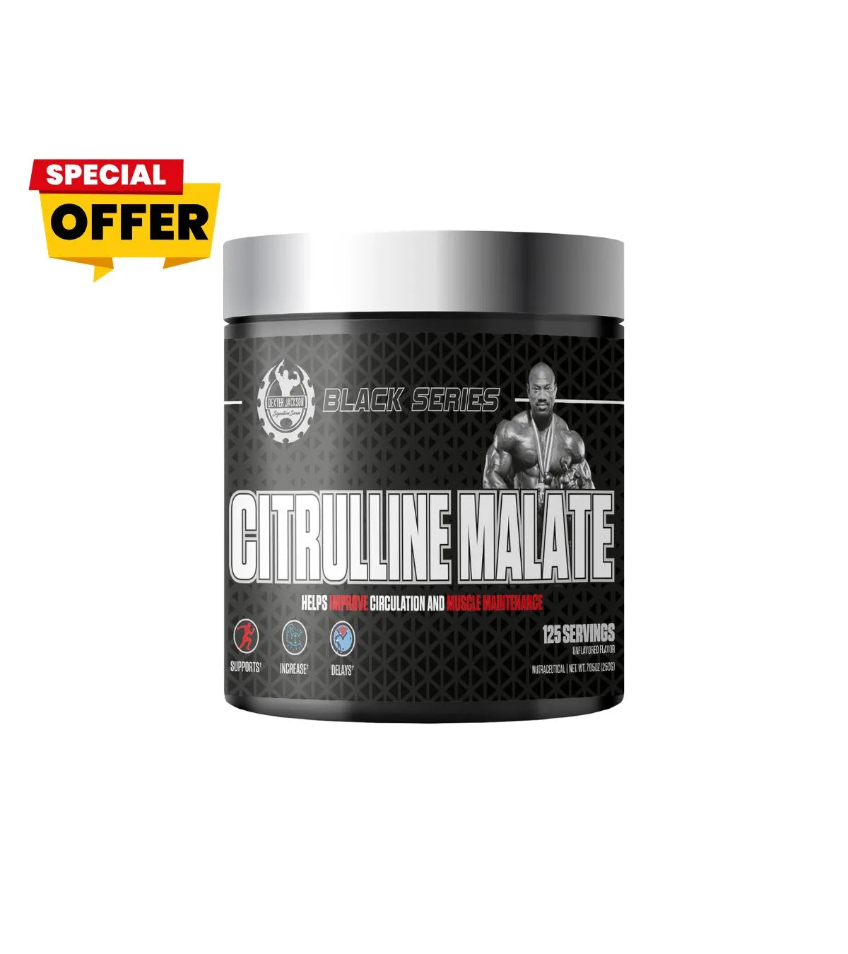 Dexter Jackson Black Series Citrulline Malate 125 Servings, 250g - Premium Nitric Oxide Support for Improved Blood Flow and Workout Performance