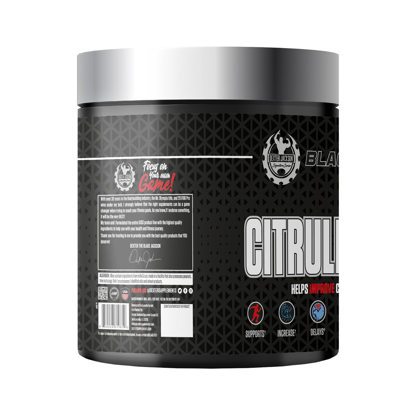 Dexter Jackson Black Series Citrulline Malate 125 Servings, 250g - Premium Nitric Oxide Support for Improved Blood Flow and Workout Performance