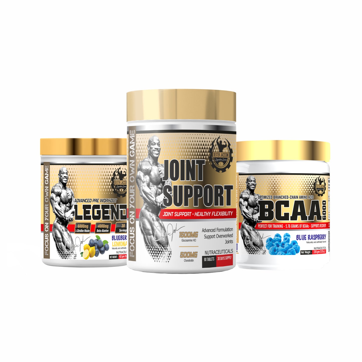 Dexter Jackson Gold Signature Series Legend Pump Pre Workout 30 Servings + Joint Support 90 tablets + BCAA 60 servings Ssnc Direct