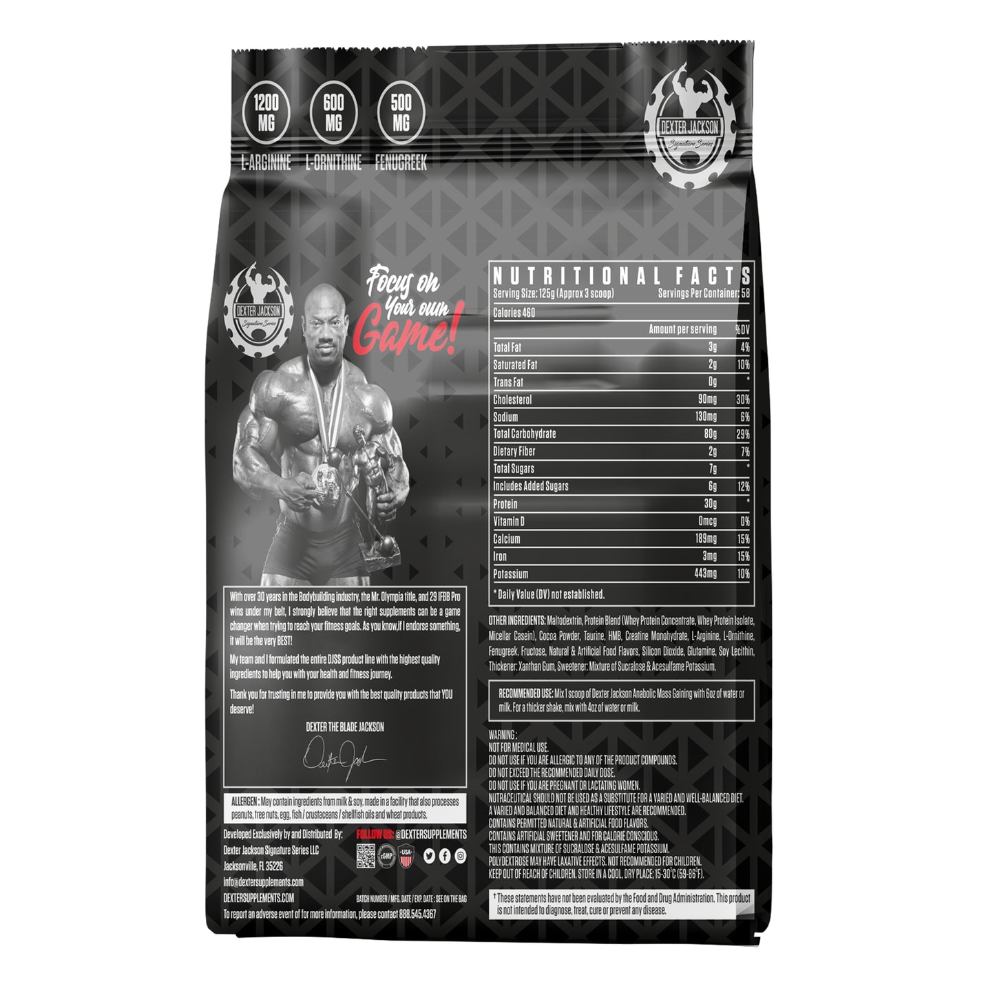 Dexter Jackson Black Signature Series Anabolic Mass Premium Lean Mass Gaining Formula Bag 7250g | 58 Servings