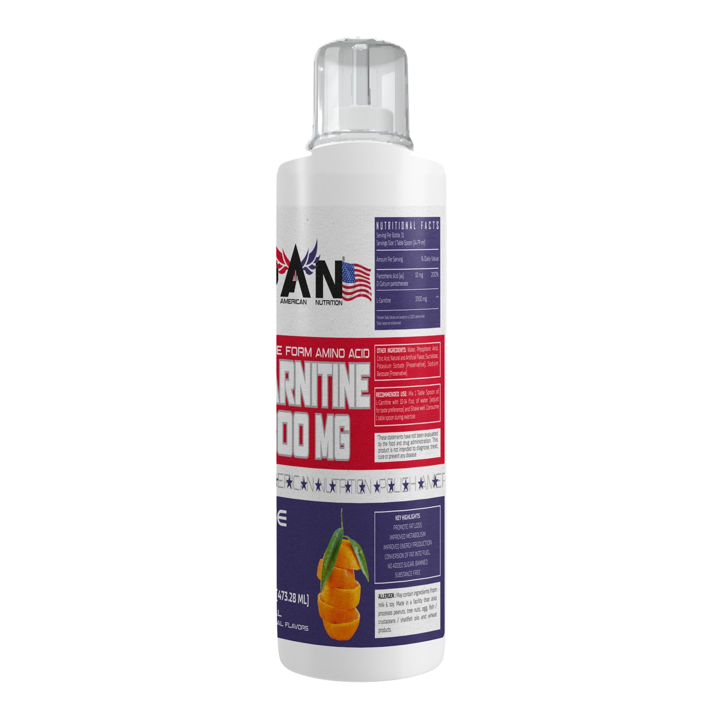 PAN NUTRITION L-Carnitine 3300 Mg Liquid Free Form Amino Acid