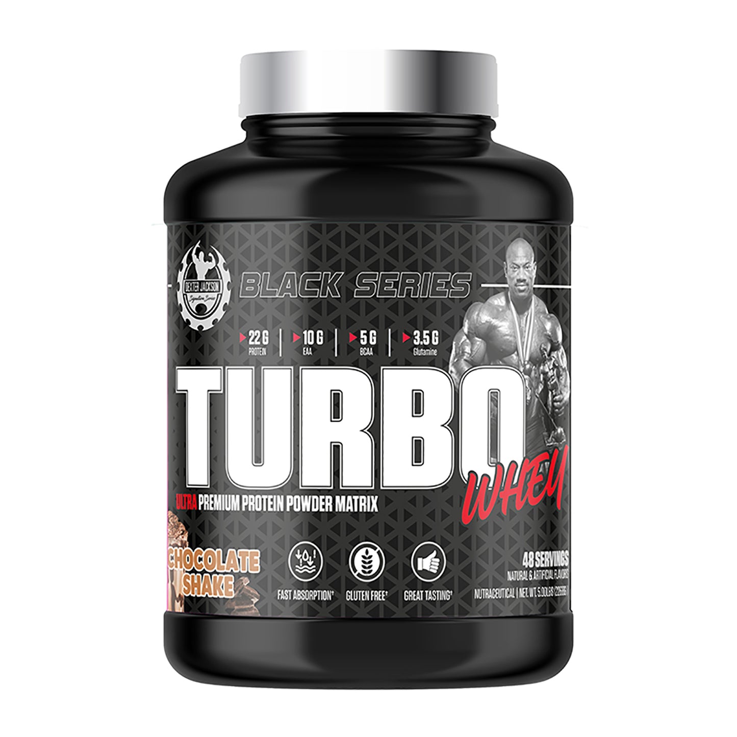 DEXTER JACKSON BLACK SIGNATURE SERIES TURBO WHEY PROTEIN POWDER  CHOCOLATE SHAKE