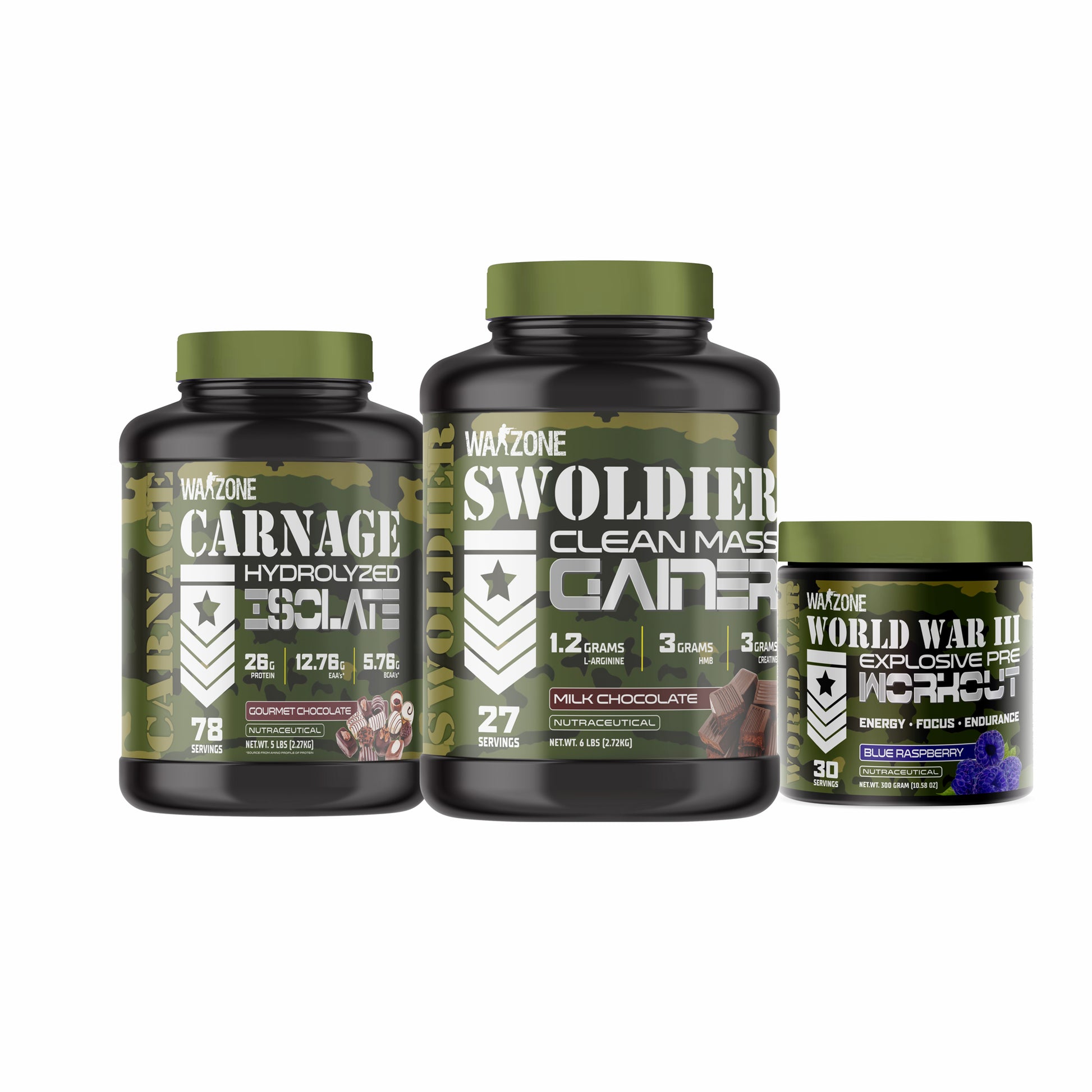 Warzone Pre Workout + Mass Gainer + isolate Gourmet Chocolate Ssnc Direct