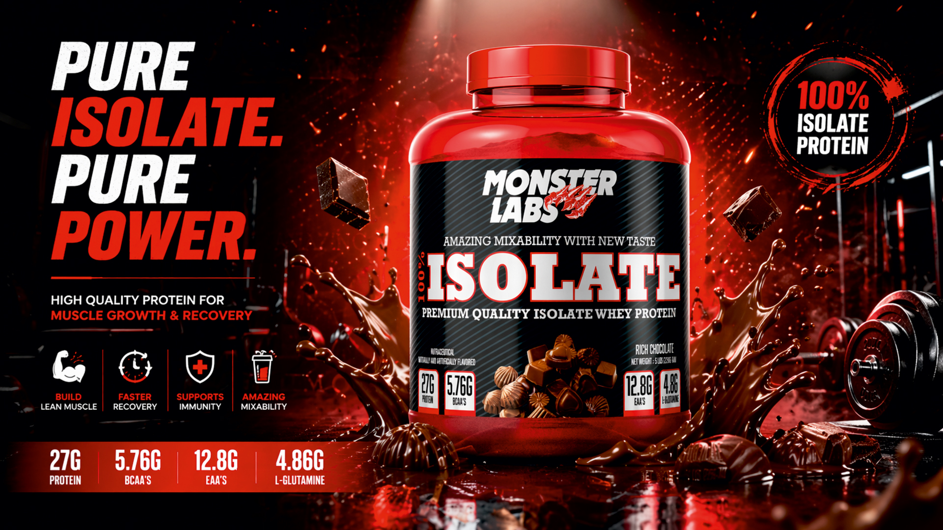 Monster Labs Pure Isolate whey protein supplement banner